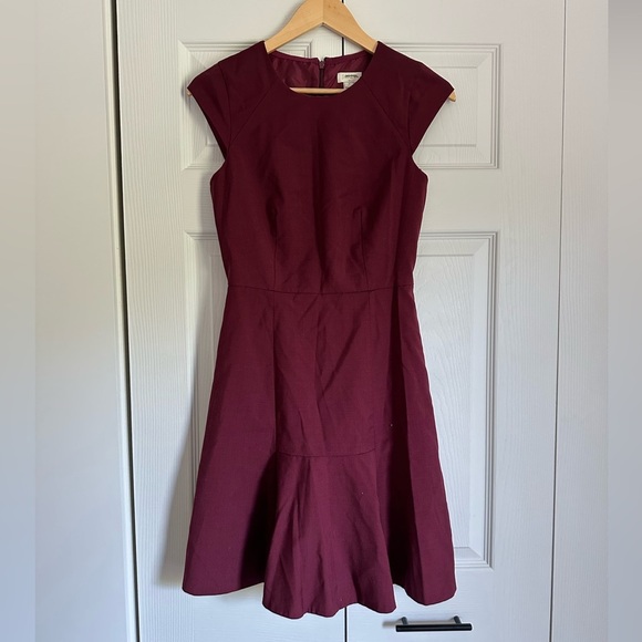J. Crew Wool Red Mini Fit and Flare Dress with Crew Neck - Picture 2 of 8